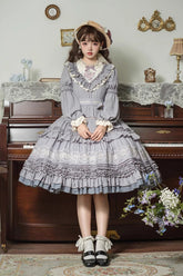 Thorn Rose Long Sleeves Ruffle Bowknot Sweet Princess Lolita Dress 2 Colors
